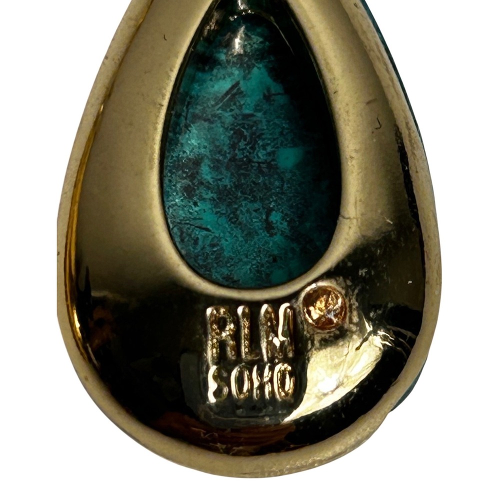 RLM SOHO Teardrop Earrings Women OS Gold Green Turquoise Stone Kidney Wire Drop - Picture 5 of 6